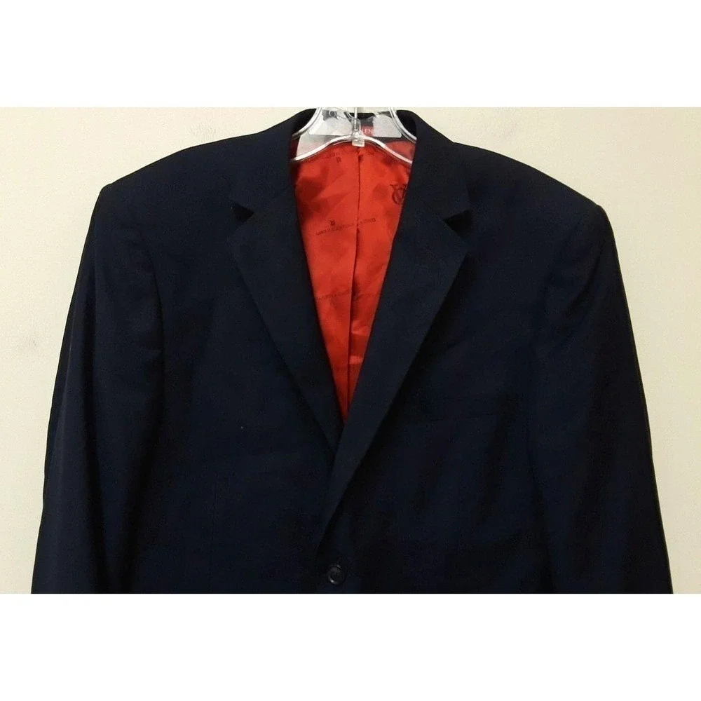 Gino Valentino Suit Coat Mens Size 38 S Navy Blue Single Breasted Two Button Pro